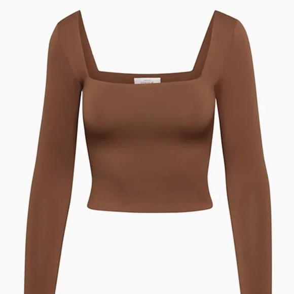 babaton aritzia contour brown square neck long sleeve crop top - Picture 1 of 2